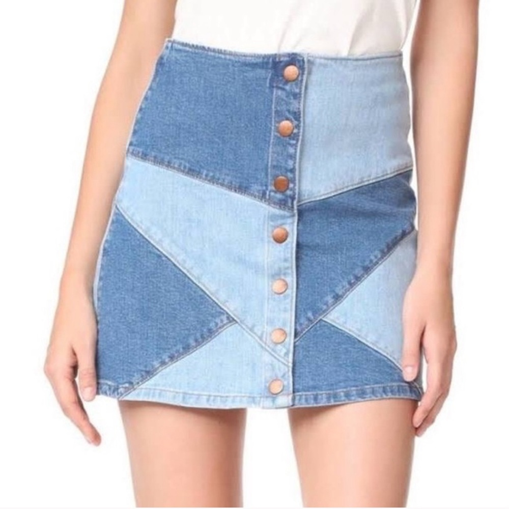 Madewell Blue Patchwork A-Line Skirt